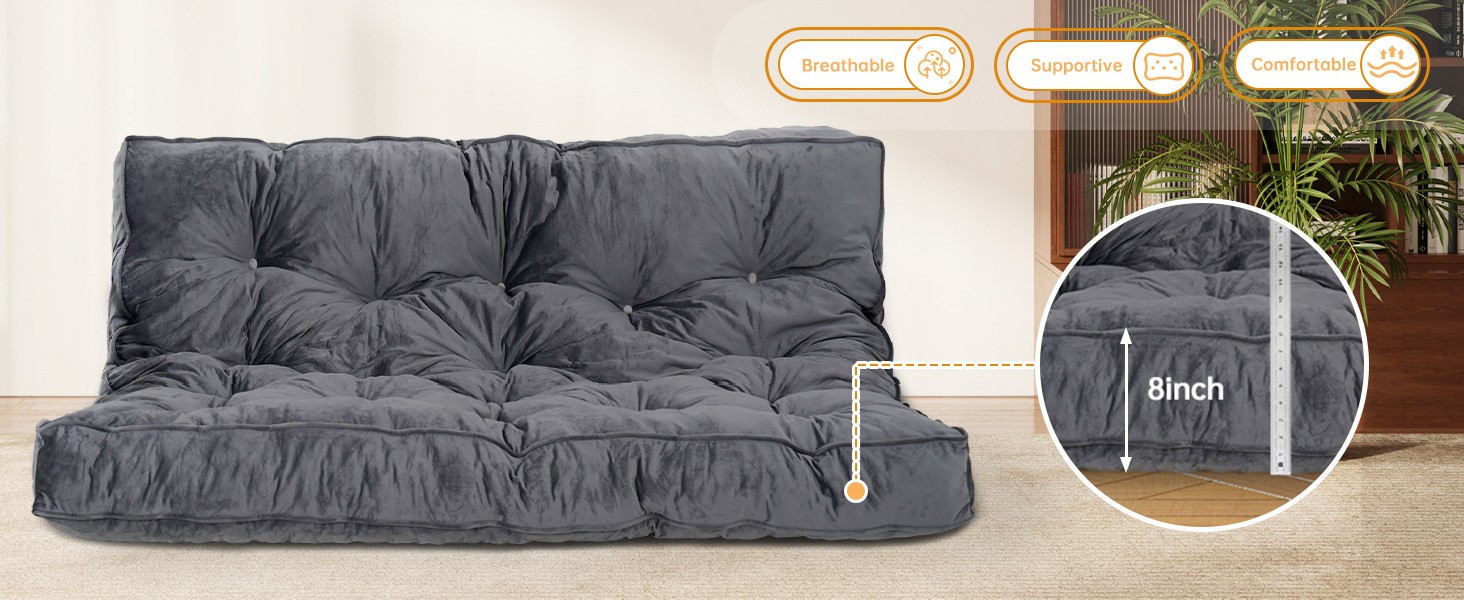 8” Futon Mattress Full Size, Extra Thick Foldable Futon Sofa Bed Couch, Shredded