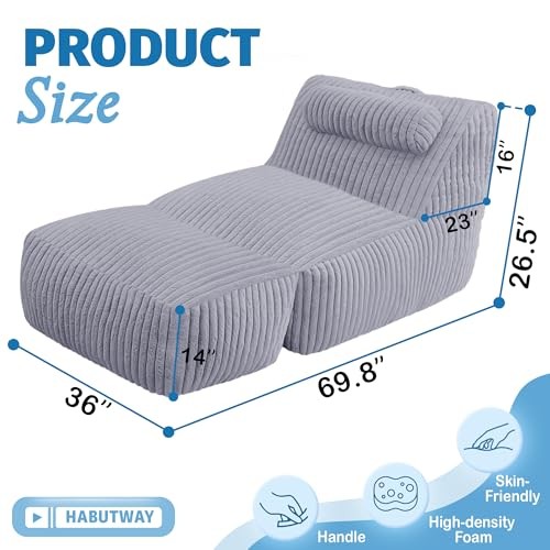HABUTWAY Giant Bean Bag Chairs for Adults,Bean Bag Lounger with Removable Cover