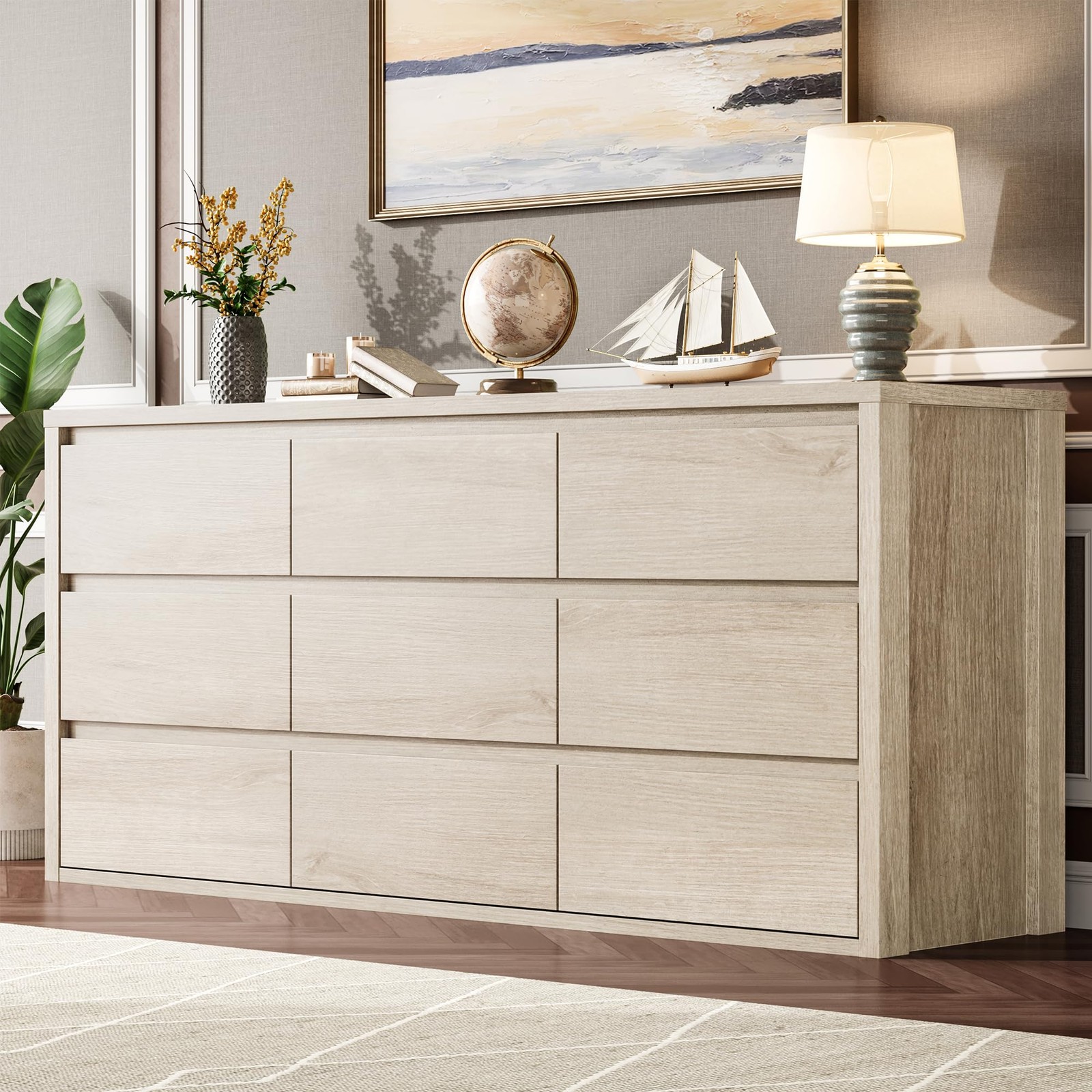 Modern 9 Drawers Dresser for Bedroom, Wooden Chest of Drawers ,Storage Cabinet
