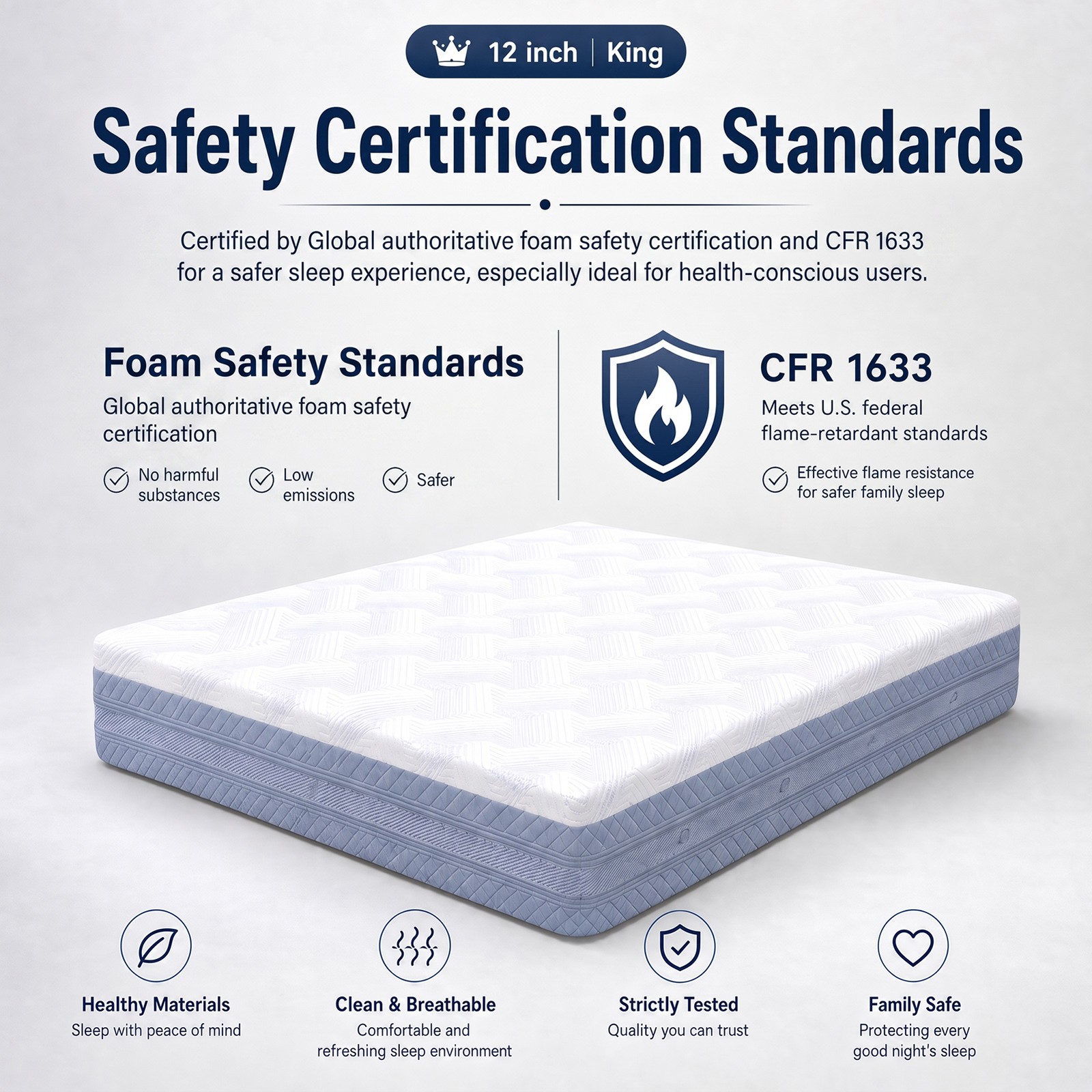 King Size Mattress 12 Inch High Density Soft Support Memory Foam Mattress Safety