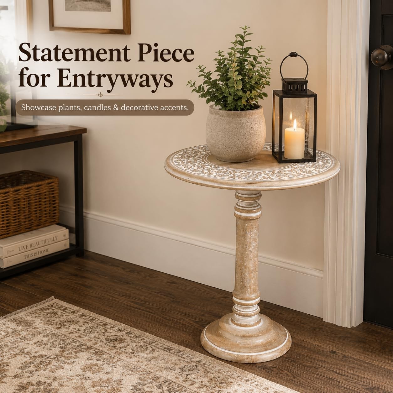 Goroly Home Handcarved Solid Wood Pillar Accent 18×22 – Pillar, White Wash