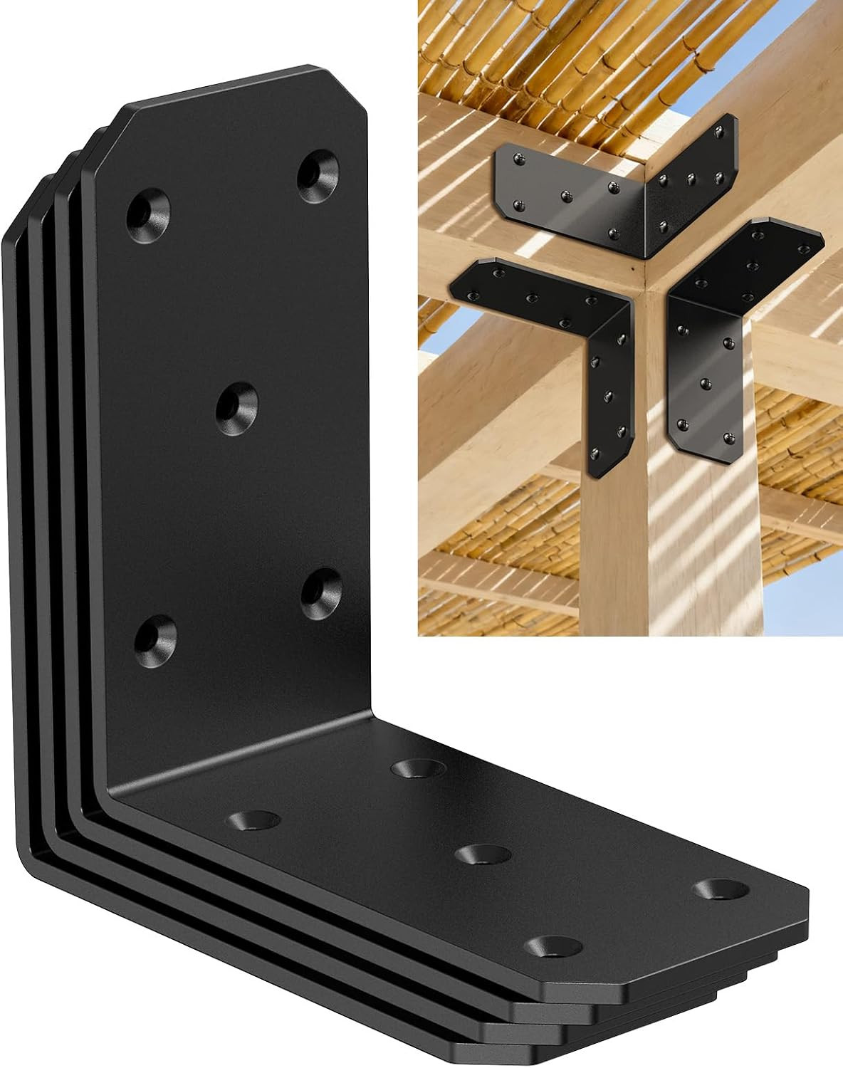 4PCS Heavy Duty L Brackets 5x5x2.5in 90° Steel Corner Braces Black