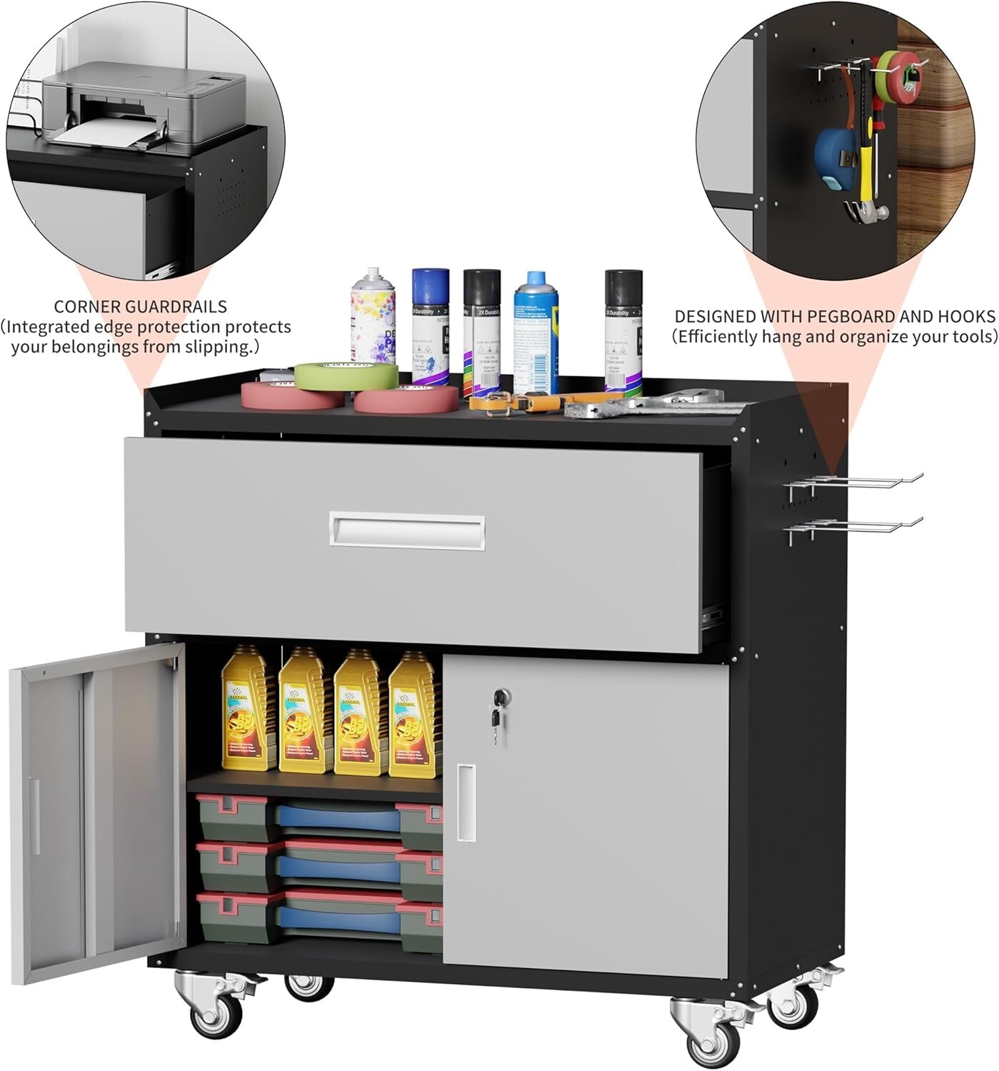 Elegro Metal Garage Storage Cabinet with Wheel,Drawer ,Lockable Rolling Tool Box