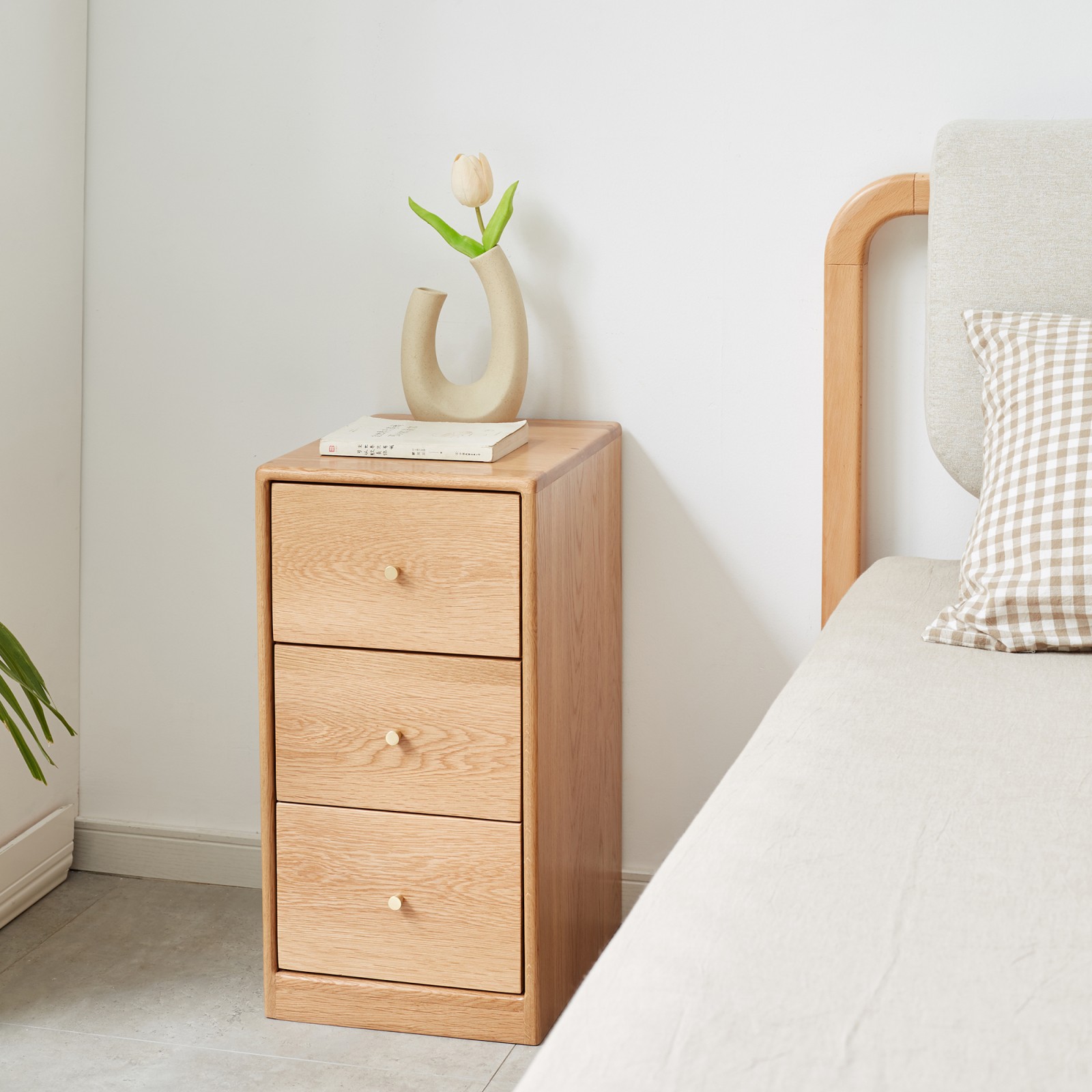 Solid Oak Storage Cabinet Nightstand with 3-4 Drawers, 11.81″ x 14.96″ x 23.23″