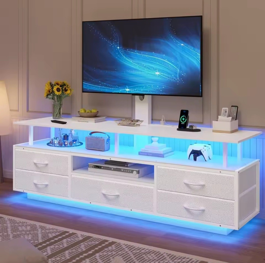 RGB LED TV Stand Entertainment Center w/ Mount Storage Drawers Power Outlets