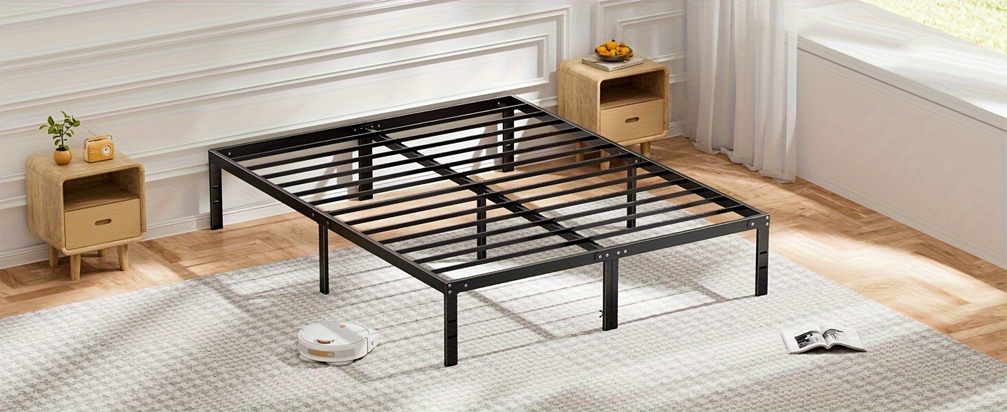 Bed Frame – Metal Platform Bed Frame w/ Steel Slat Support, No Box Spring Needed