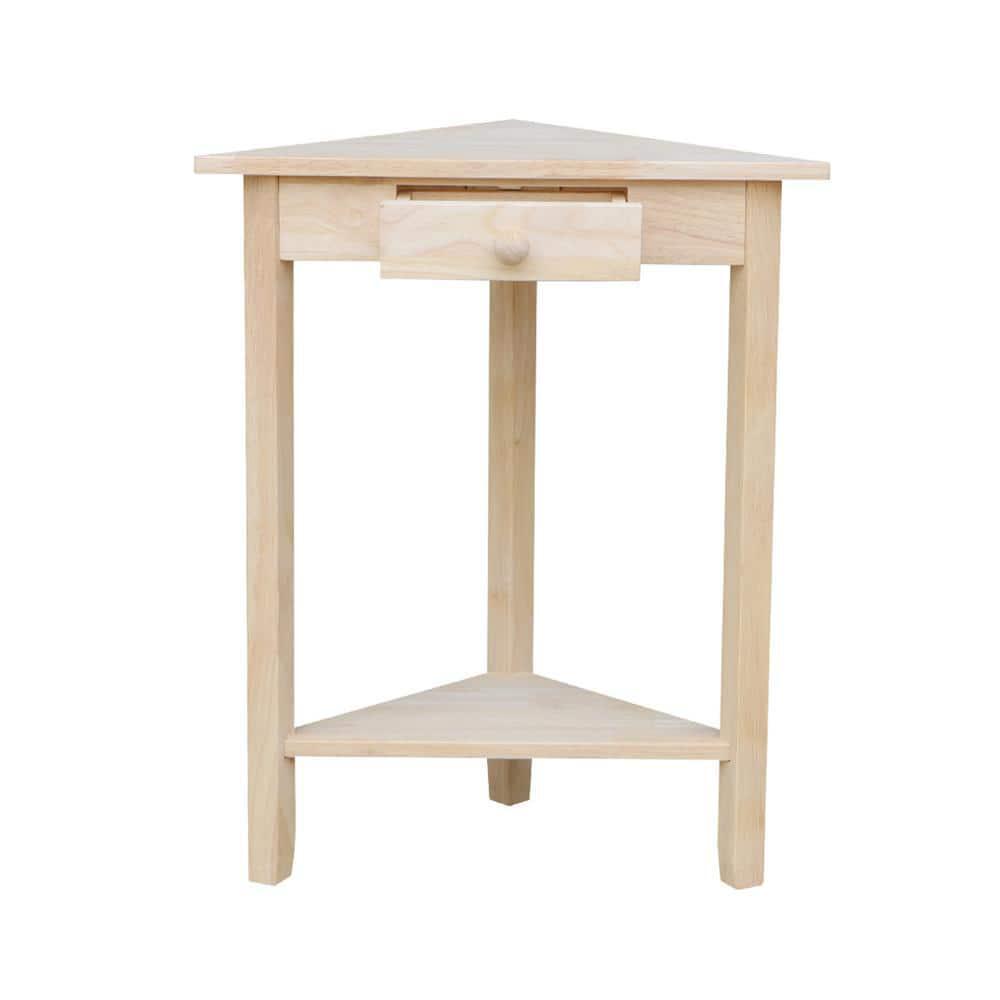 International Concepts Corner End Table Unfinished Solid Wood Open Storage