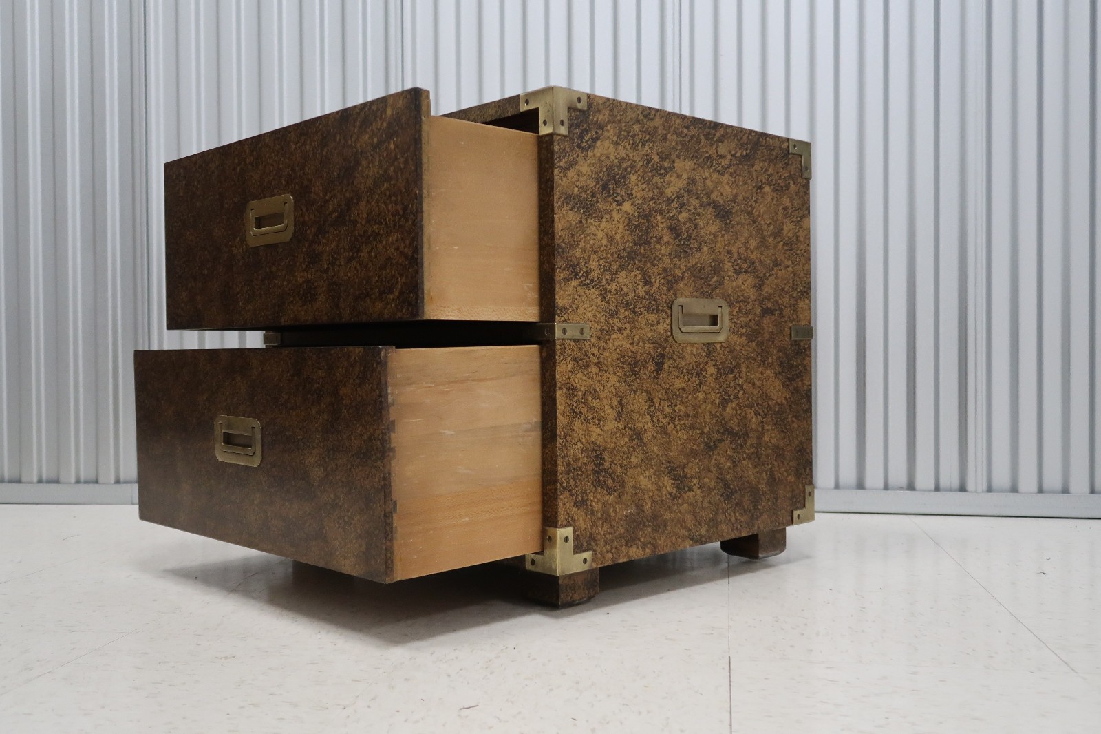 Henredon Campaign Style Faux Tortoise Shell Finish Bedside Chest