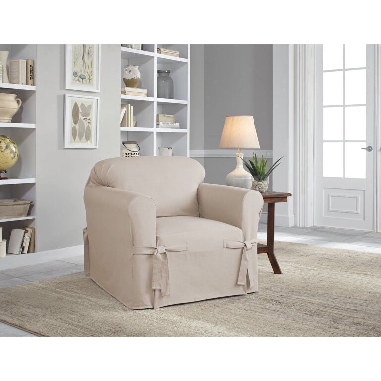 Serta Relaxed Fit Cotton Duck Furniture Slipcover, Chair 1-Piece Box Cushion