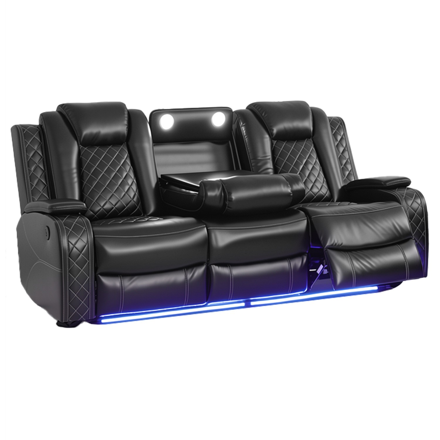 Breathable Leather Recliner Sofa Set w/LED Ambient Lighting Cup Holders&Storage