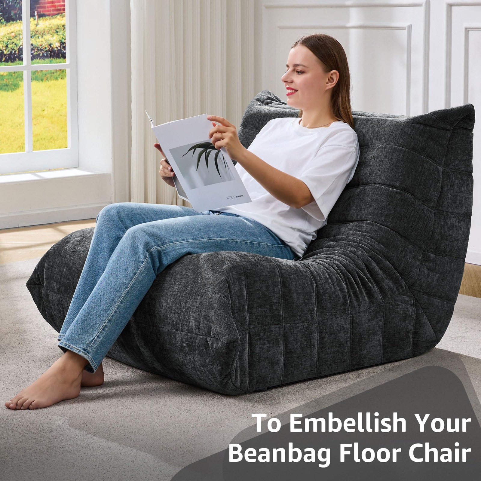 Bean Bag Chairs for Adults Giant Chair Single, Darkgrey Chenille