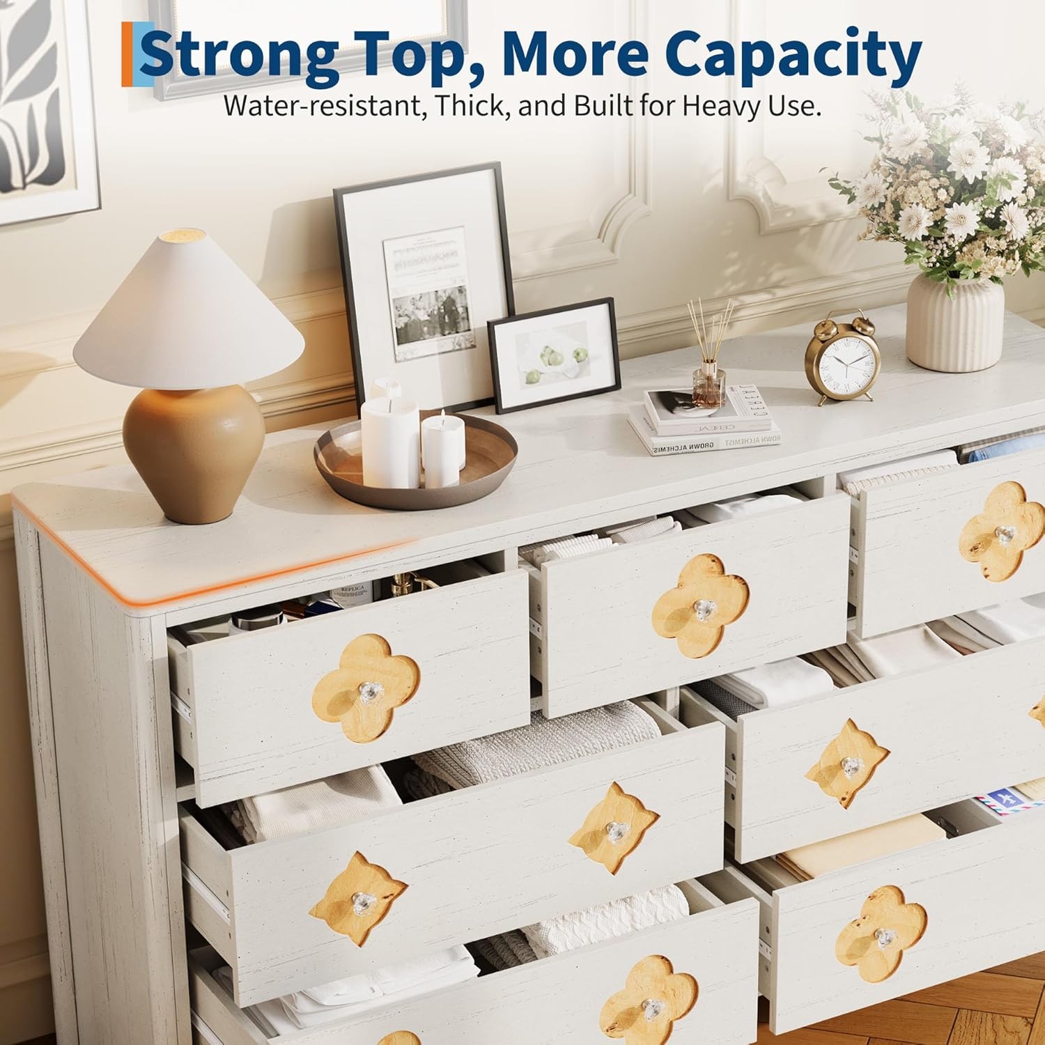 GRAVEE 7 Drawer Dresser 53.9 Inch Wide Boho Wooden Chest of Drawers Bedroom