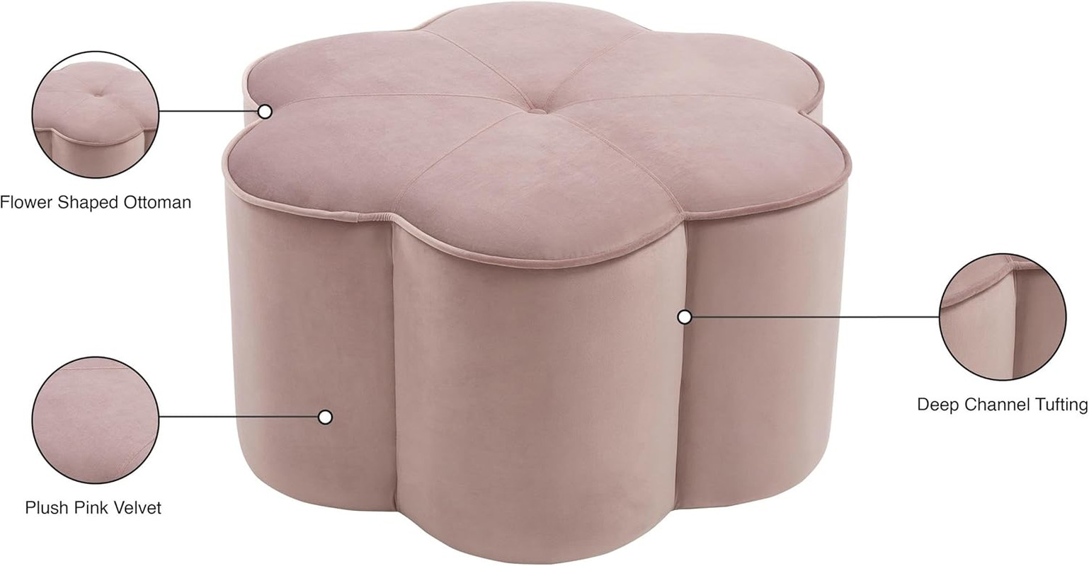 Daisy Collection Pink Velvet Flower Ottoman – Modern 32″ x 32″ x 16.25