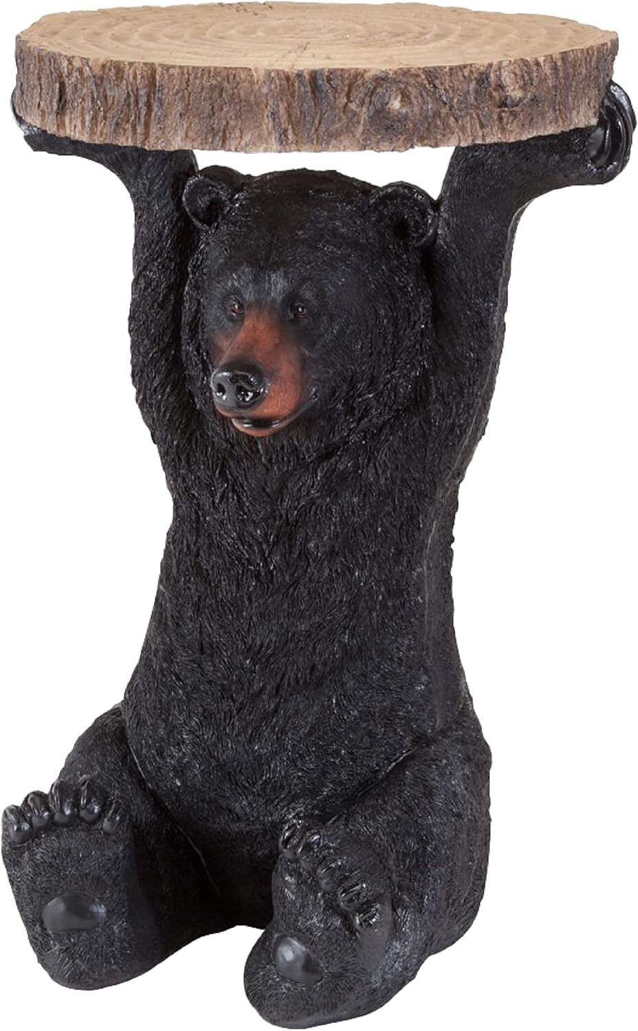 Accent Side Table Sculpture Statue Rustic Black Bear Realistic Detail Home Decor