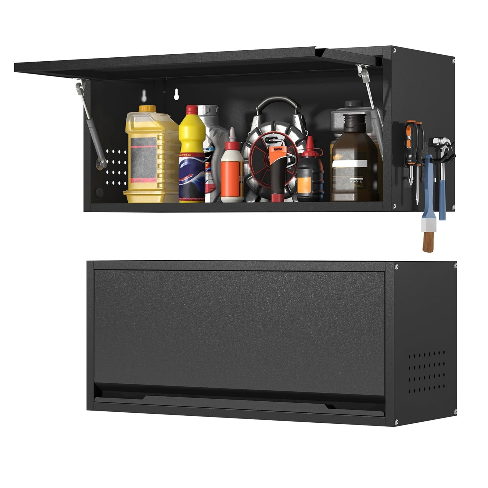 Metal Wall Storage Cabinet with Flip-Up Door 120 lbs Shelf Garage Tool Cabinet