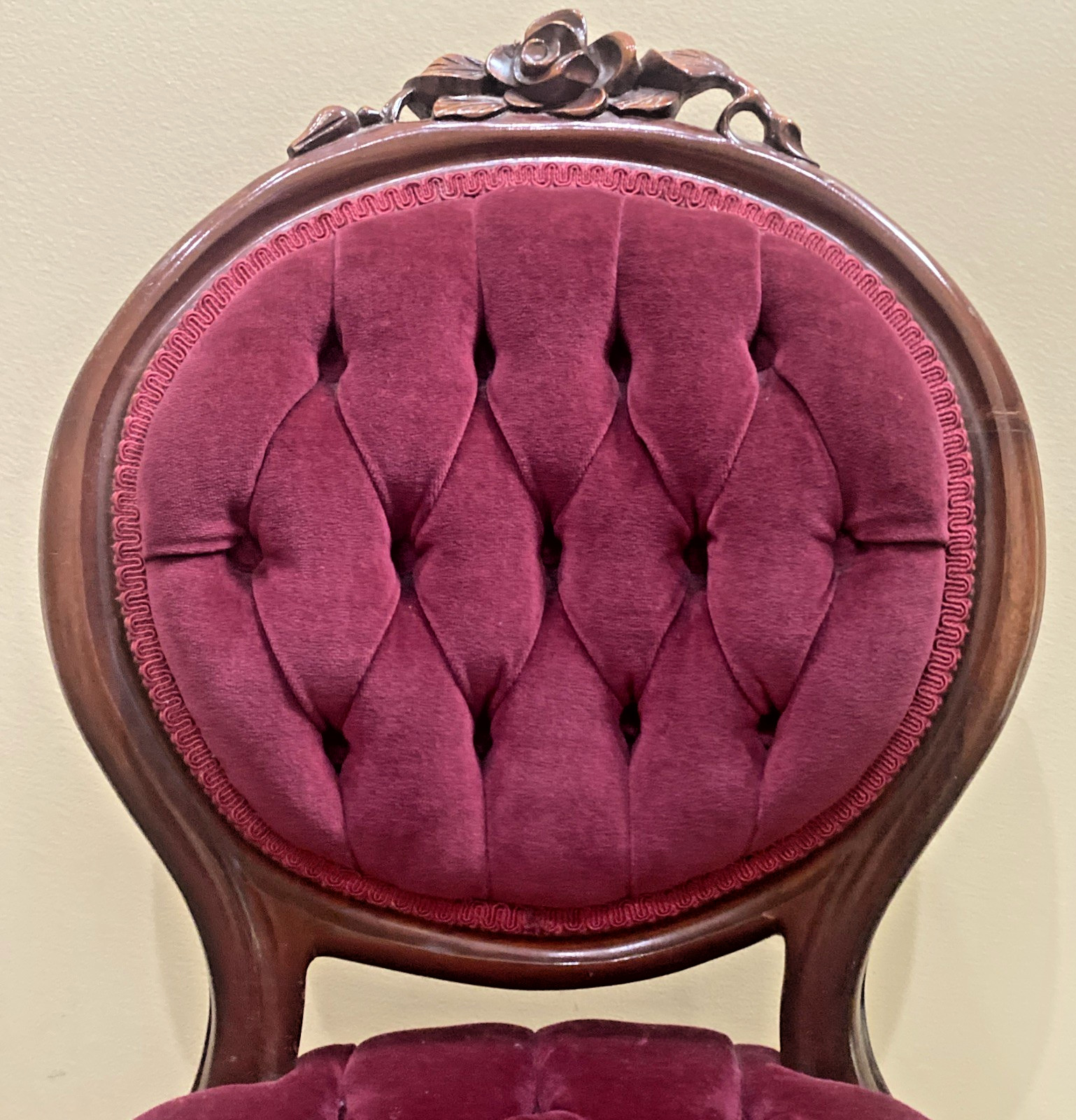 Vintage Tufted Red Velvet Victorian Parlor Chair Carved Mahogany Accent Chair