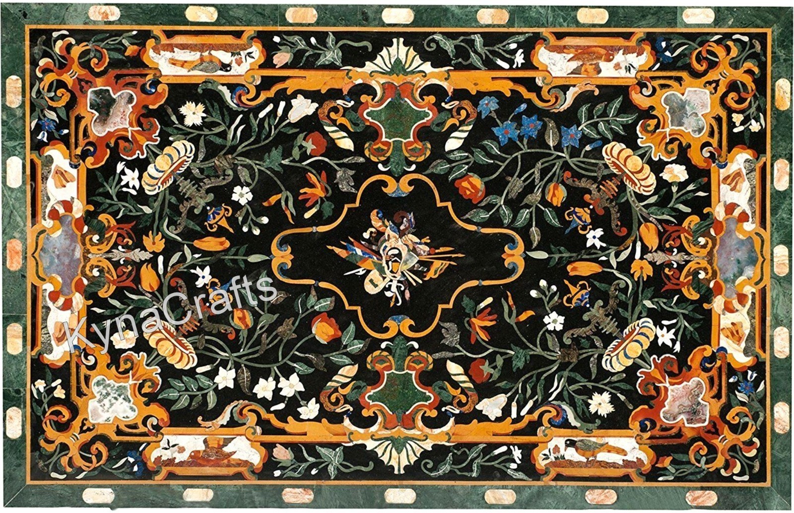 60×84 Inches Green Marble Bar Table Top | Handmade Stones Inlay Dining Table Top
