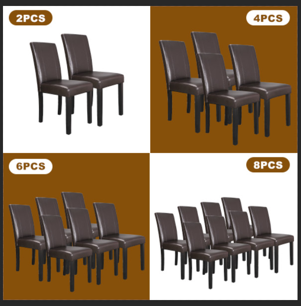 2/4/6/8 Dining Parson Chairs High Brown PU Leather Elegant Design Home Kitchen