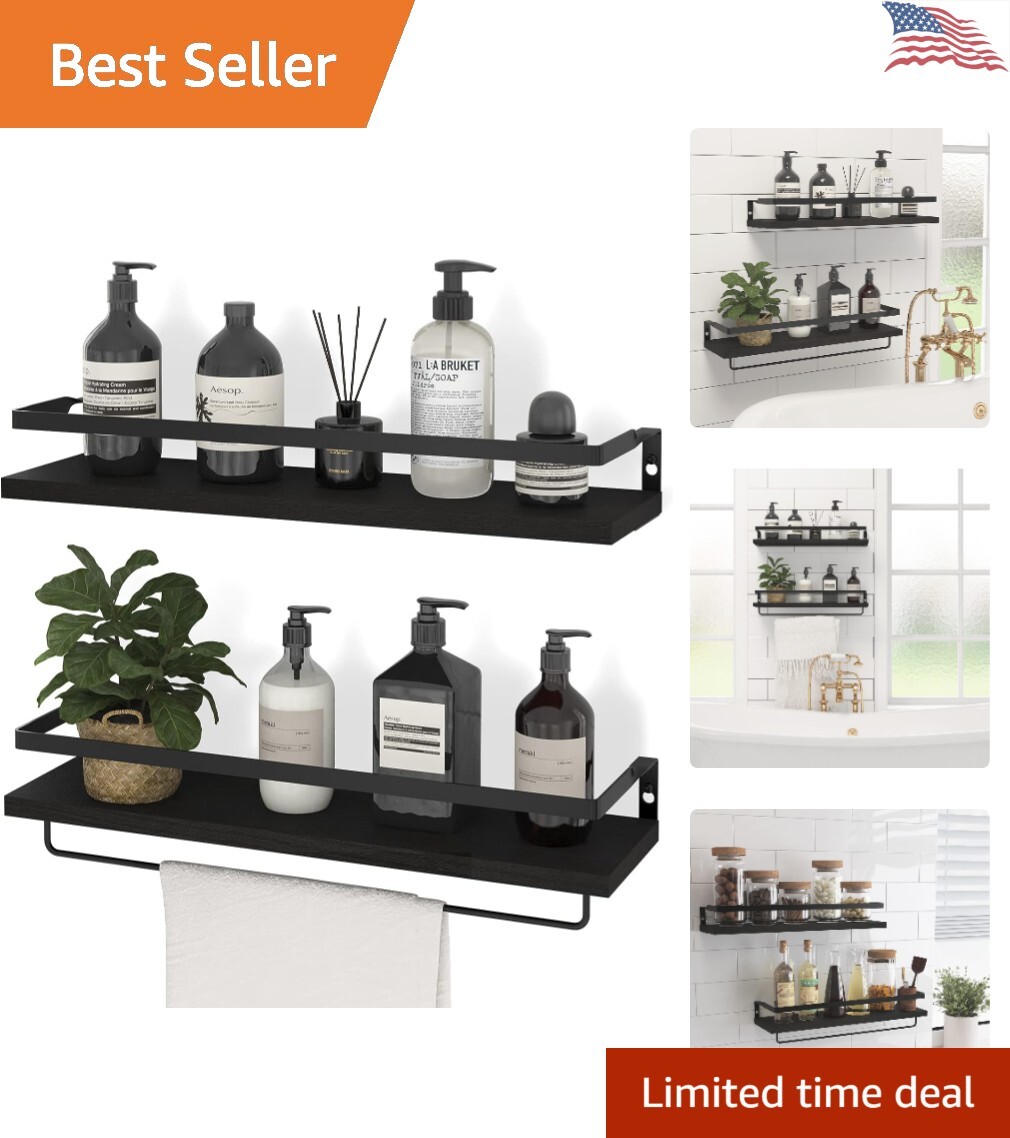 Floating Shelves: Kitchen Bathroom Storage – Durable, Removable – Set of 2 Black