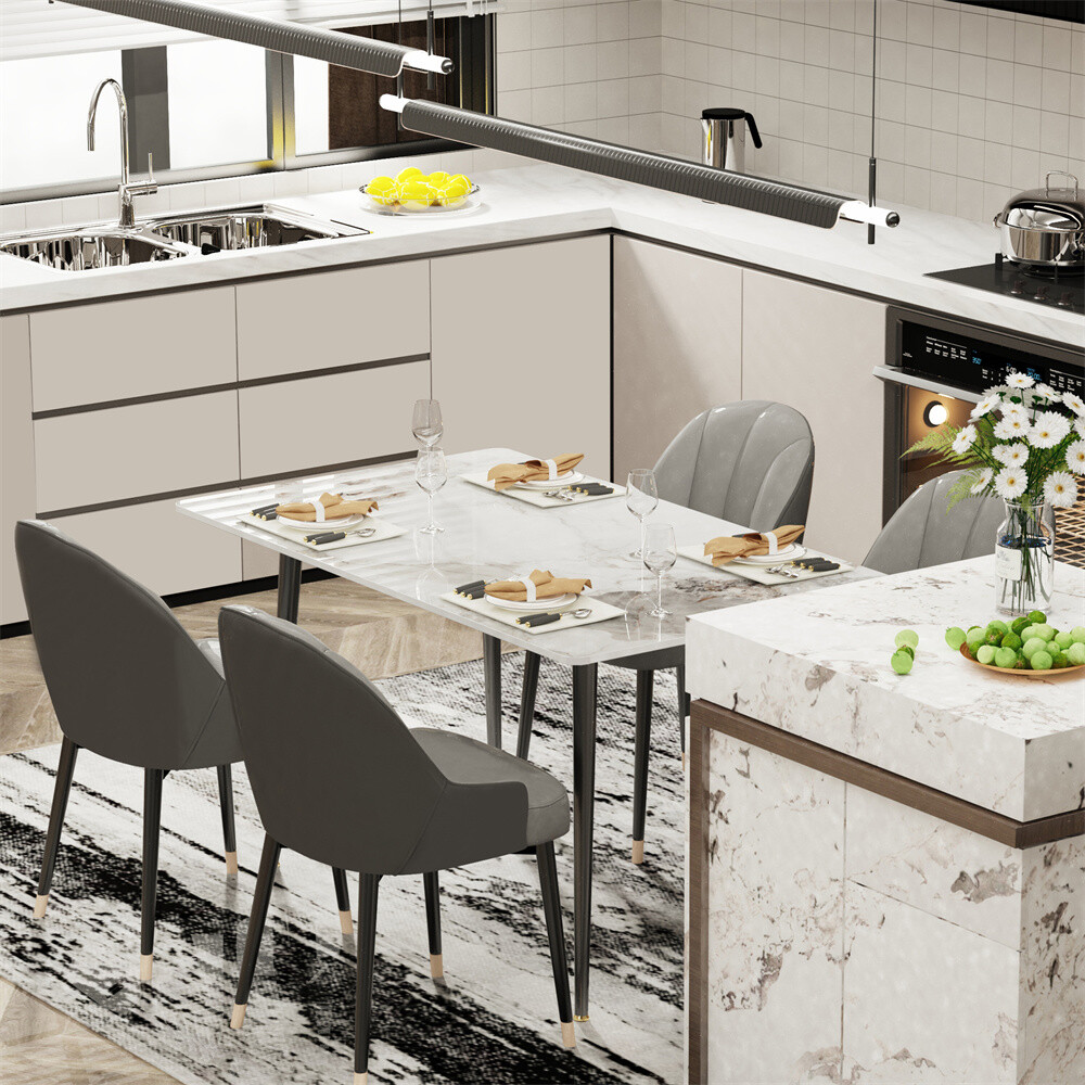 Slate Dining Table Rectangular Kitchen Desk Breakfast Furniture for 6-Person