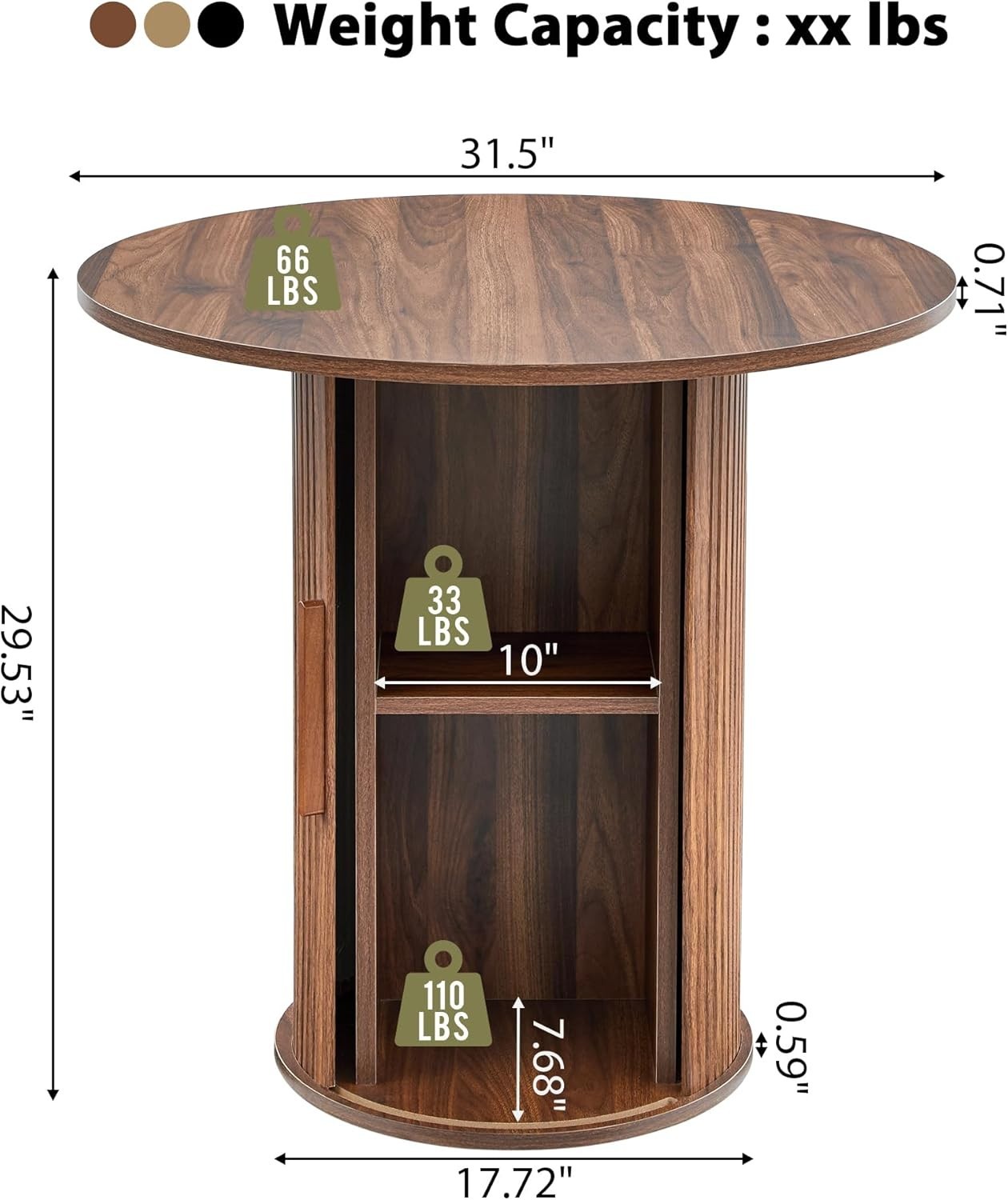 Round Dining Table for 2-4 Modern Farmhouse Kitchen Table Walnut