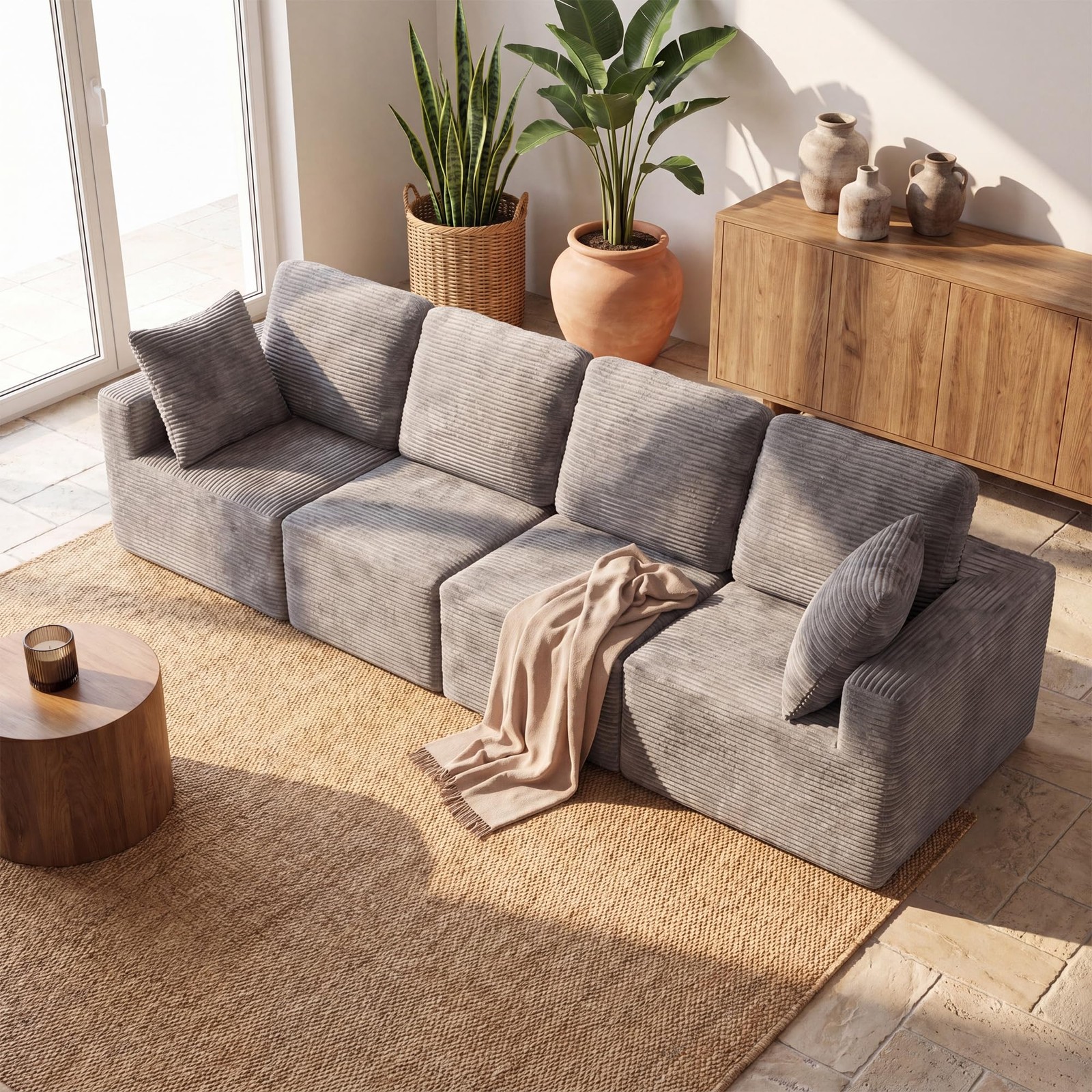 Boneless Sectional Couch Deep for Seat Upholstered Cloud Sofa Dark Grey 4-for Se