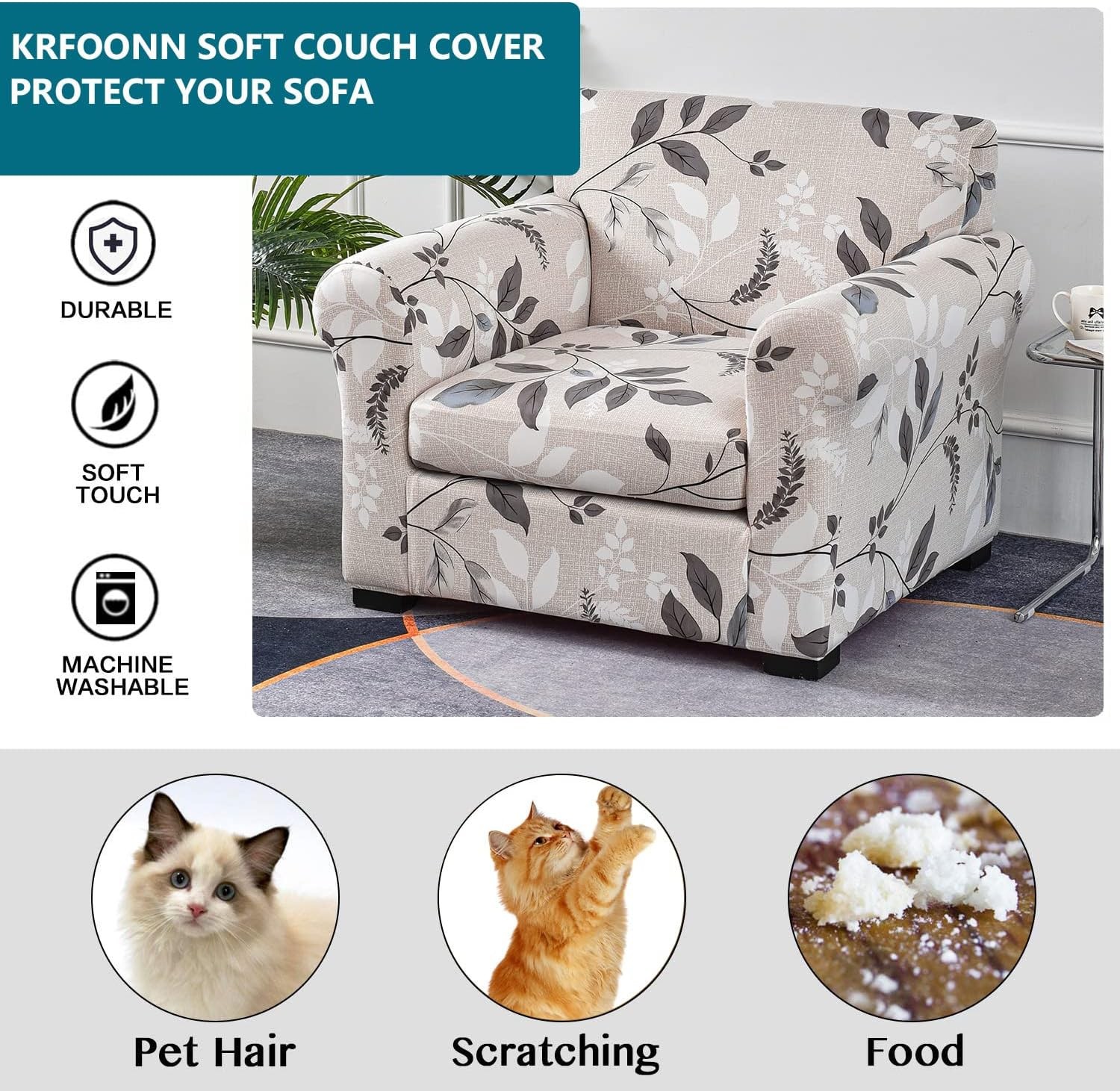 KRFOONN 2 Piece Chair Covers Printed Sofa Covers Couch Covers Washable Armcha…