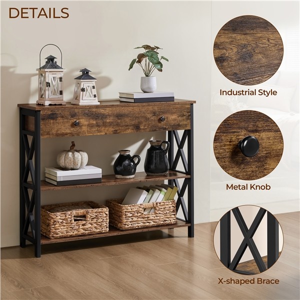 Industrial Console Table Hallway Table with Drawer and Storage for Living Room