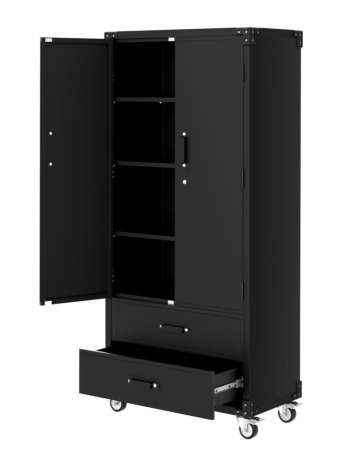 72 in Metal Storage Cabinet with Wheels, Locking Doors & 2 Drawers,Heavy Duty…