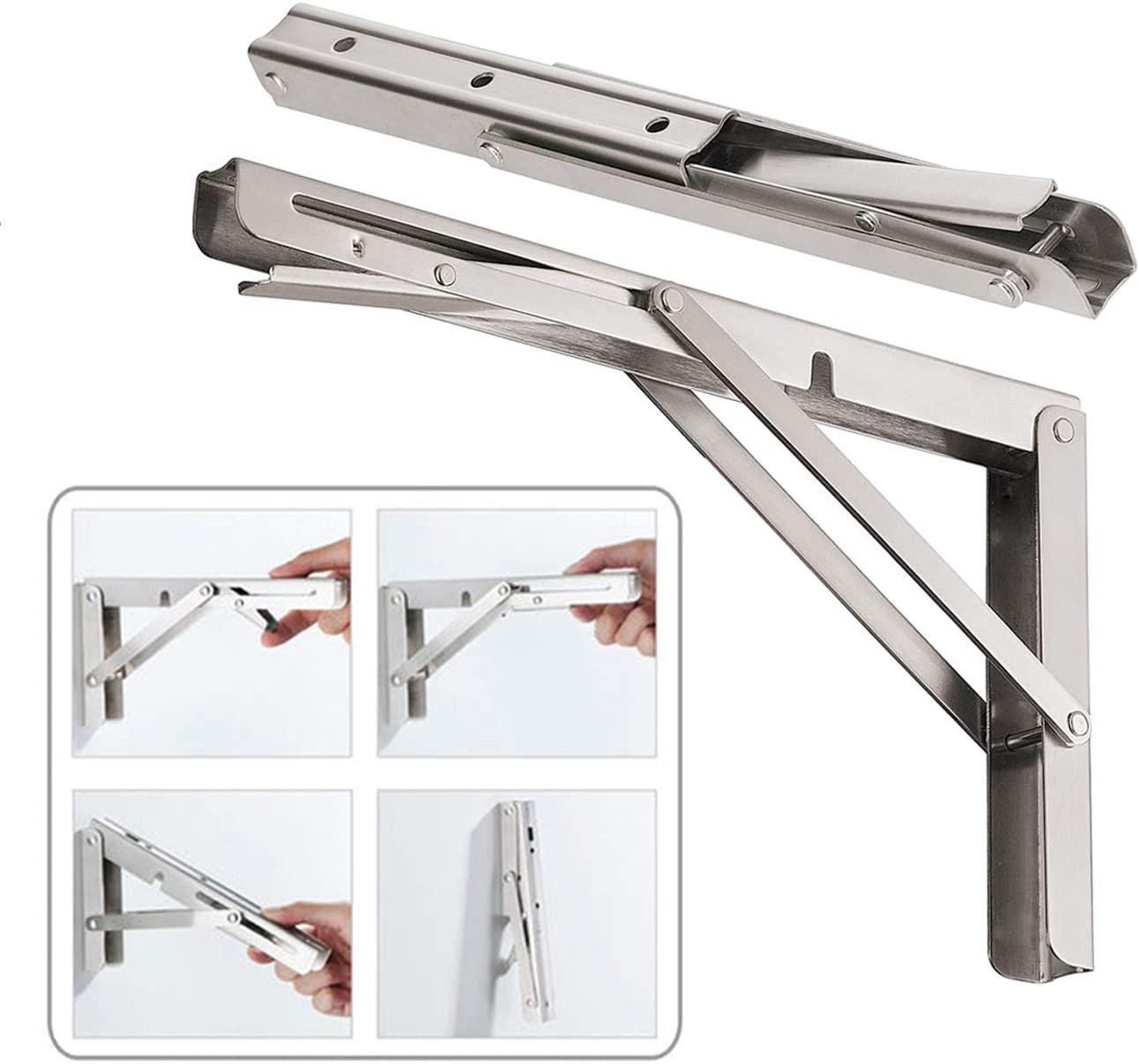CLT 24” Folding Shelf Brackets Max. Load 440 Lb, Heavy Duty Stainless Steel DIY