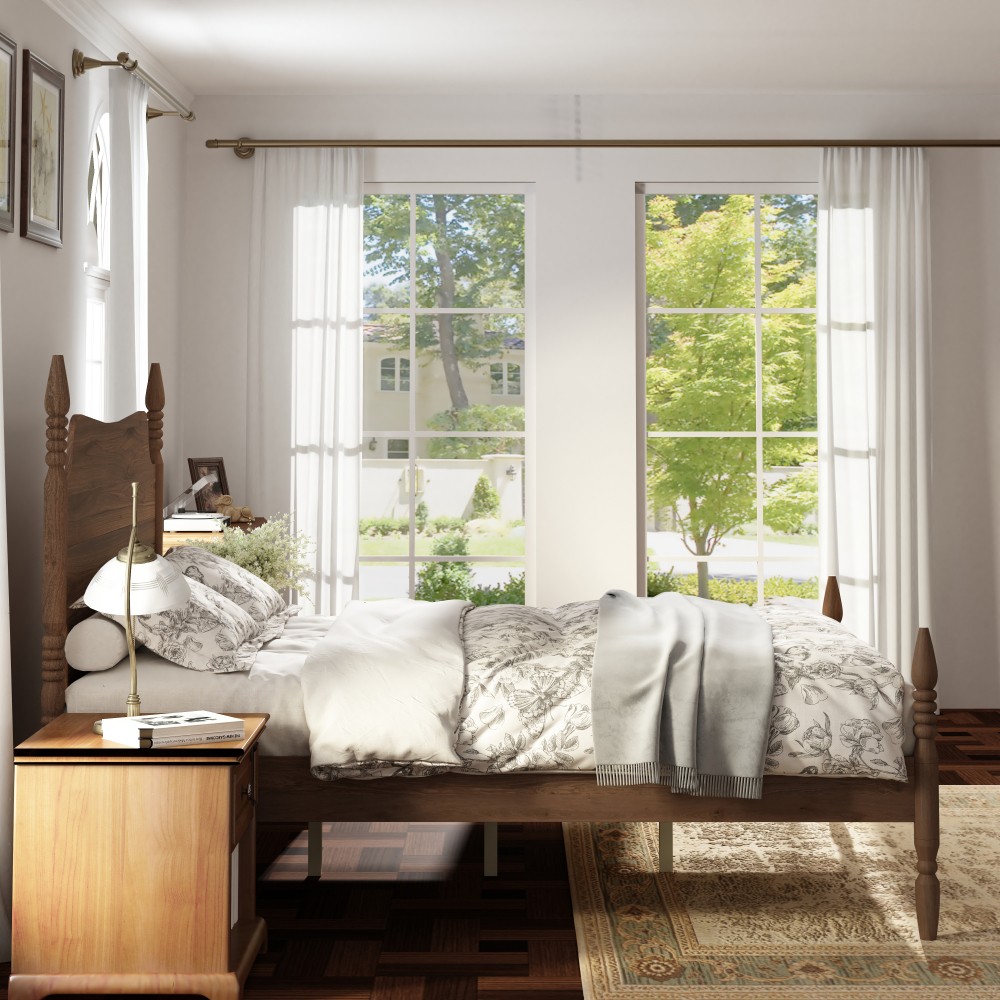 Queen Size Platform Bed Frame, Spindle Bed with Curved Tall Headboard