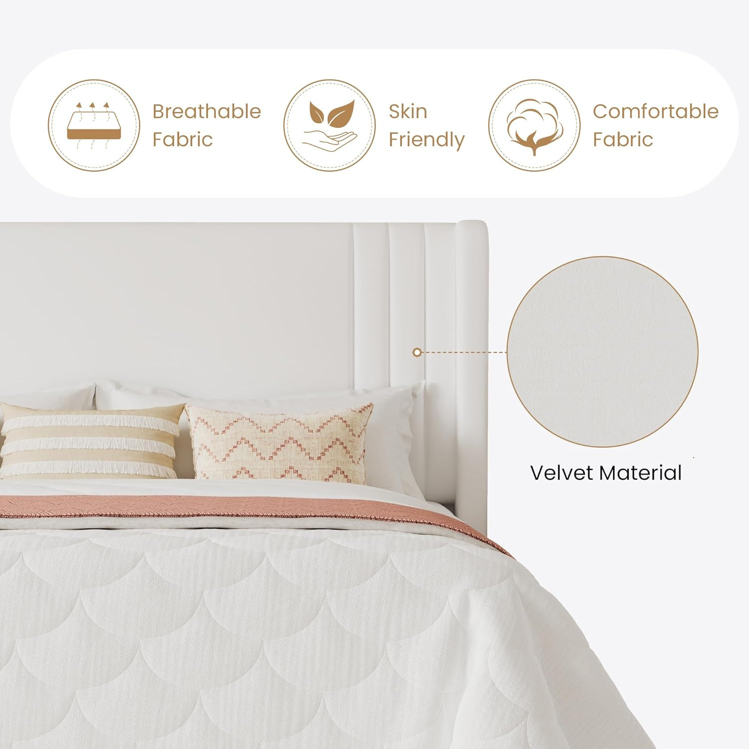 Queen Size Velvet Upholstered Platform Bed Frame with Vertical Channel Tufted Wi