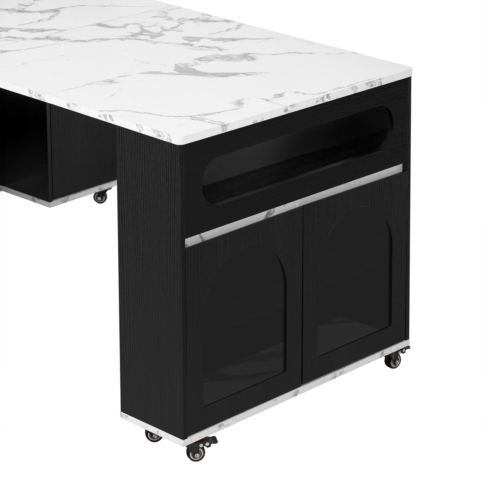 Extendable Dining Table with Removable Leaves Mobile Rolling Farmhouse