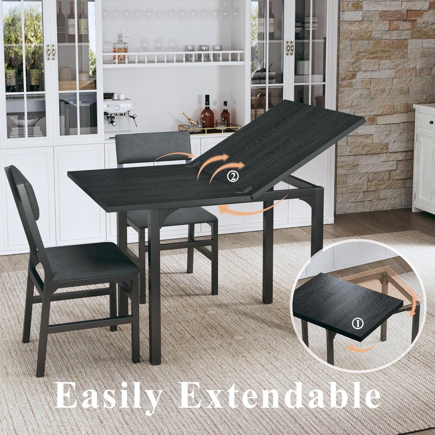 Rectangle Dining Table Chairs Set of 4 Extendable Kitchen Table Cushion Metal