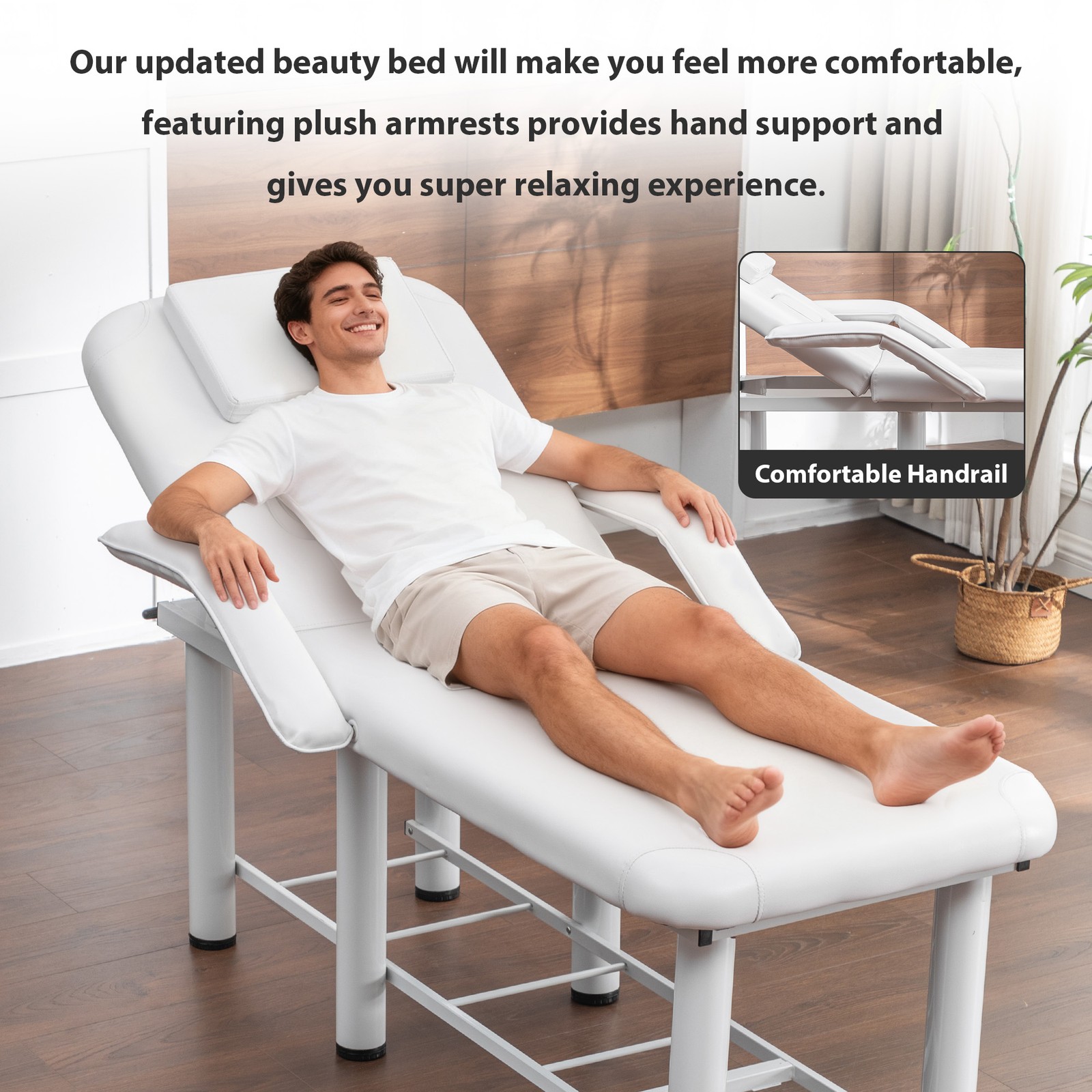 Professional Beauty Bed with Removable Headrest Breast Cushions, Armrests and