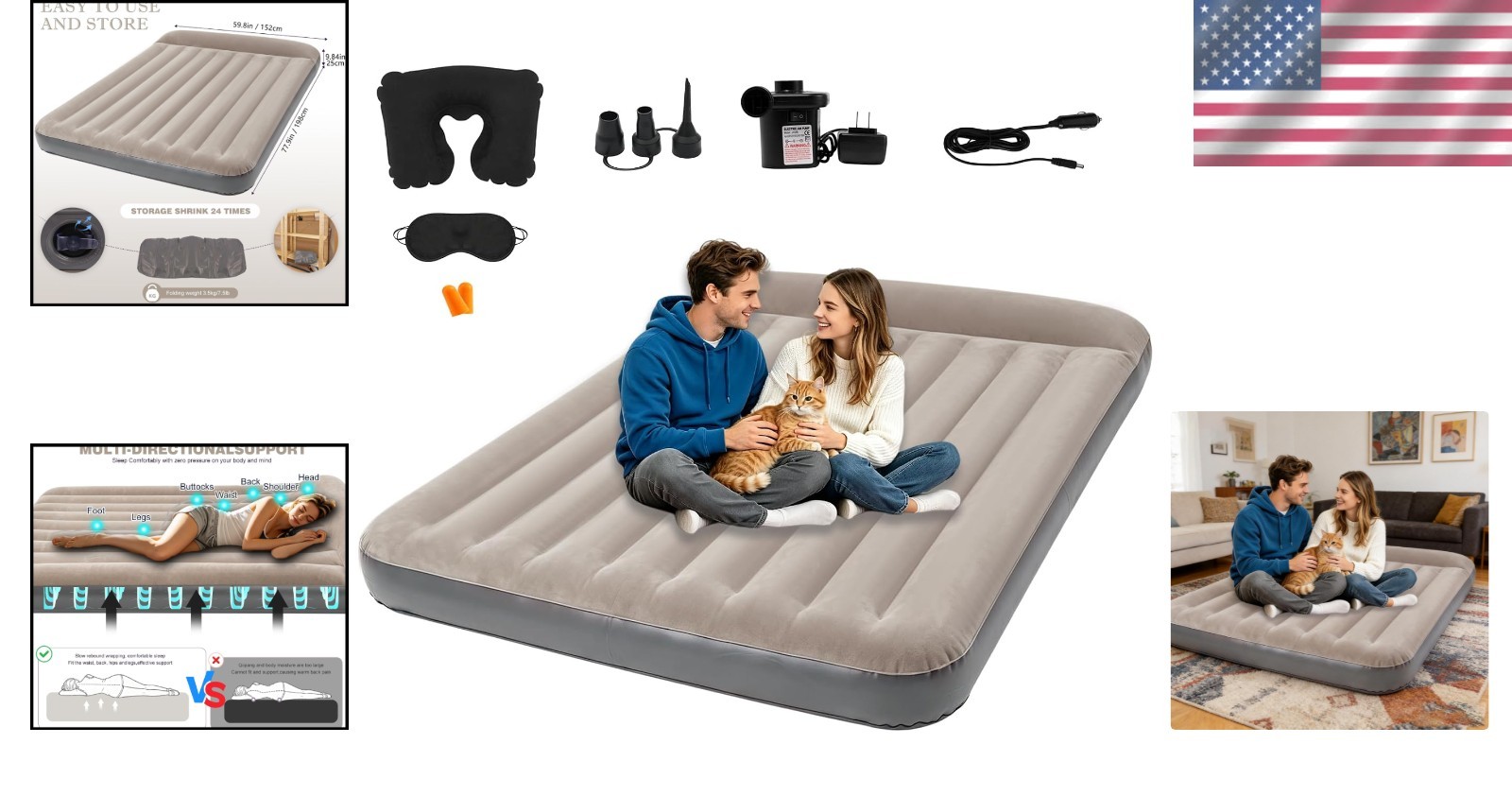 Portable Queen Camping Air Mattress with Quick Inflate Pump – Waterproof Design