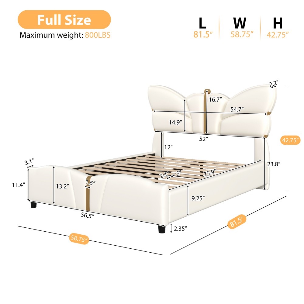 Bed Frame W Leather Upholstery Featuring Butterfly Headboard Includes Footboard
