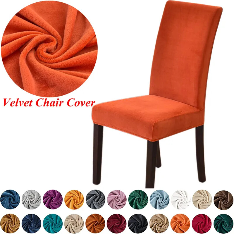 Velvet Chair Cover for Dining Room Elastic Thick Velvet Chair Cover 1/4/6/8 Pcs