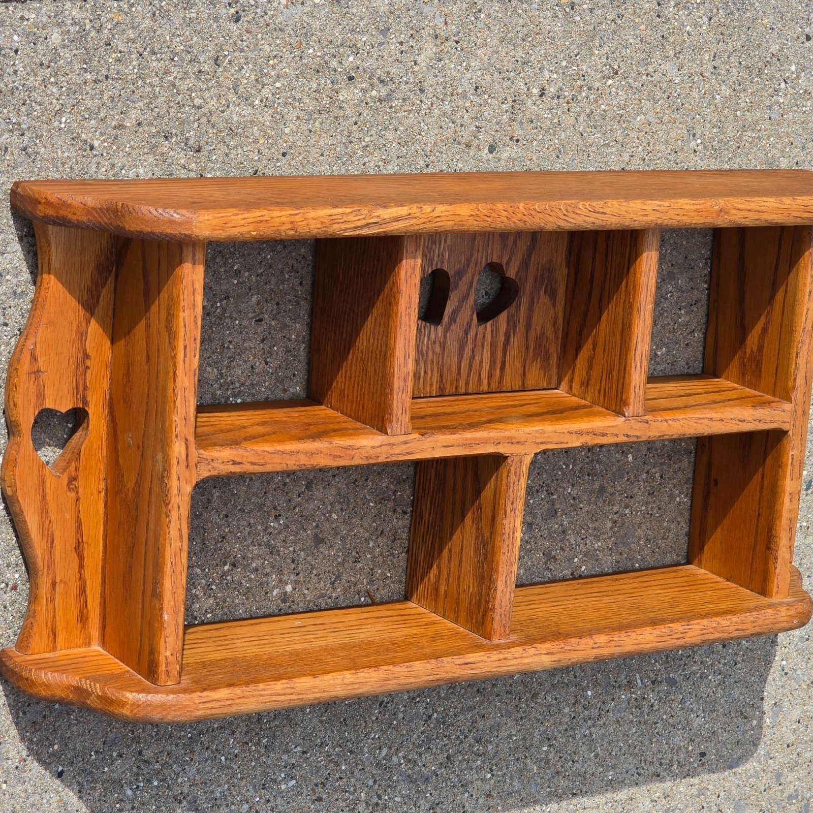Vtg Hard Wood Wall Mount Display Trinket Shelf Heart 20×9 Cottagecore Farmhouse