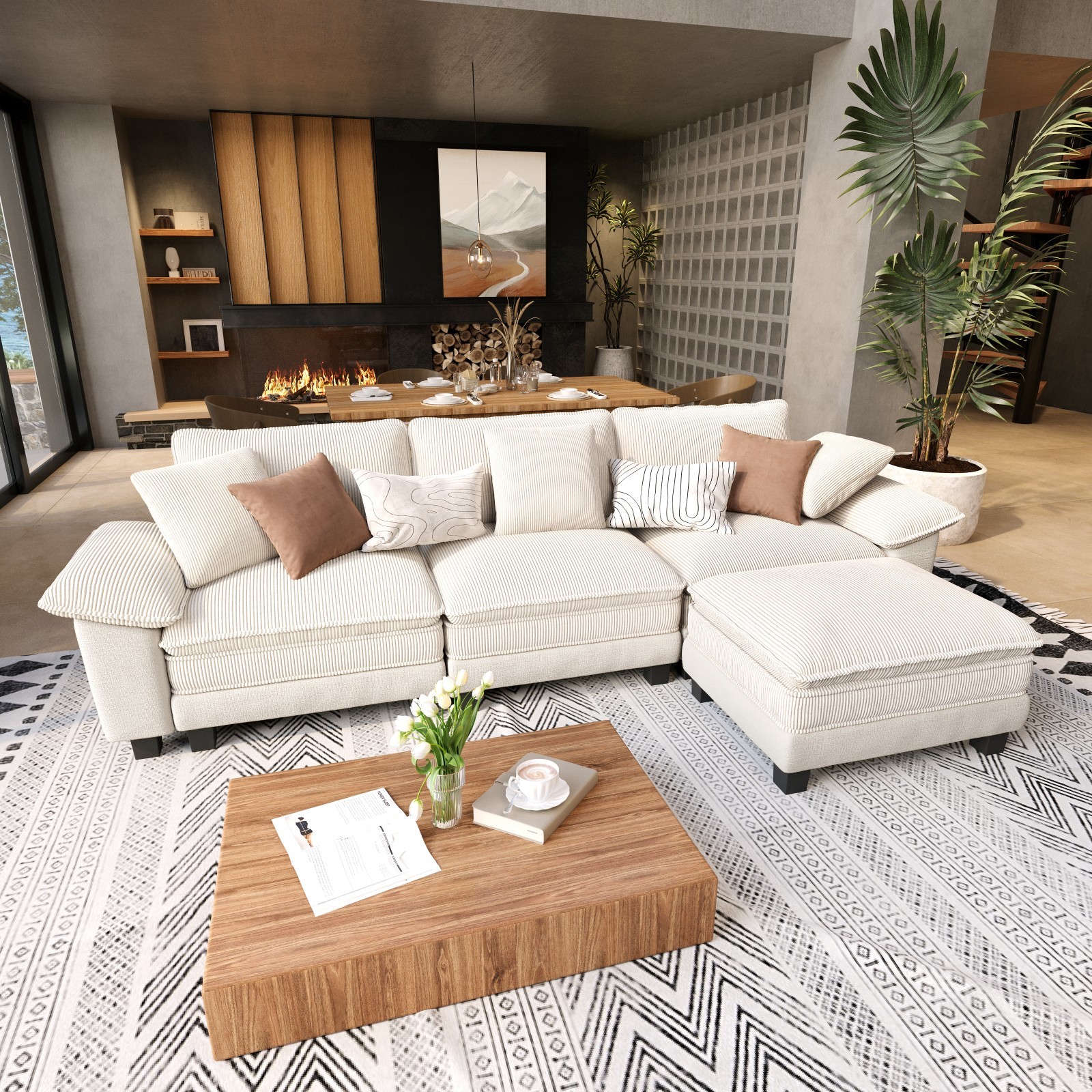 Modular Sectional Sofa Chenille & Corduroy Cloud Couch with Chaise and Cushion