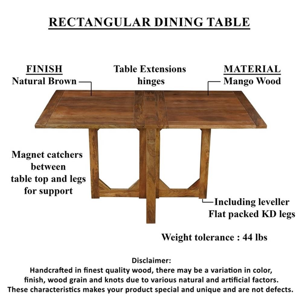 Pemberly Row 62″ Rectangular Mango Wood Dining Table with Folding Top in Brown