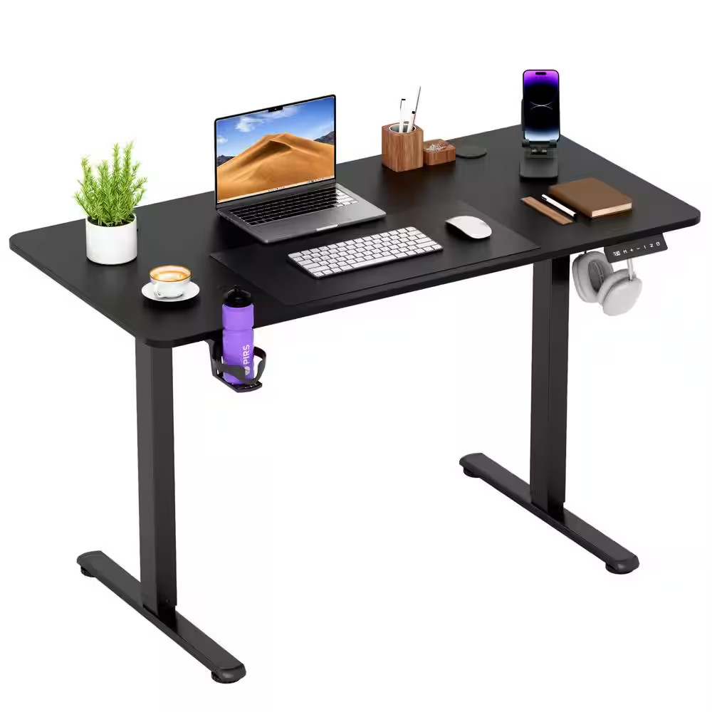 45 In. Rectangular Black Height Adjustable Electric Standing Desk with Mobile Ph