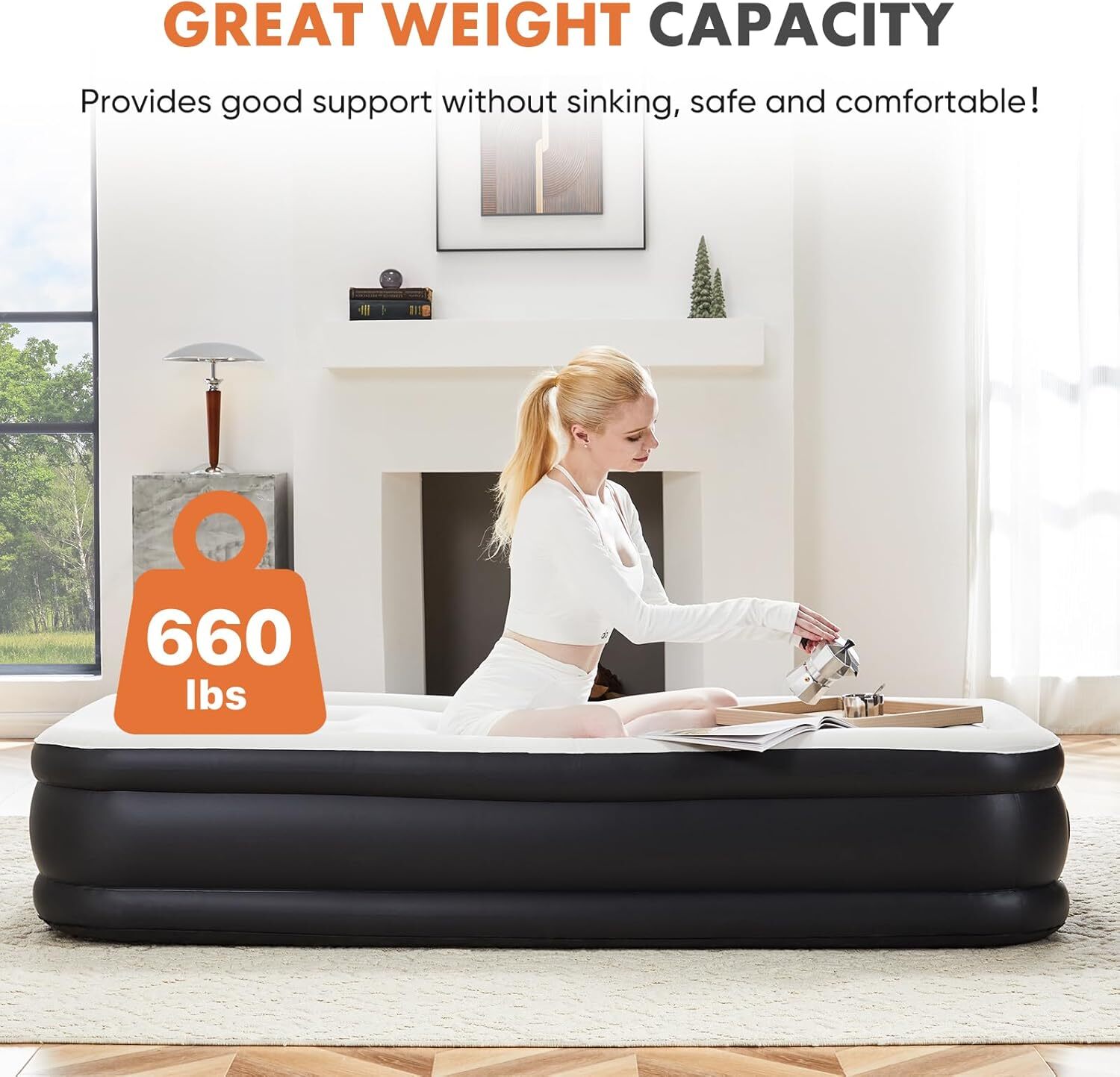 16″ 18″ Twin Queen Air Blow Up Inflatable Mattress Airbed with Built-in Pump