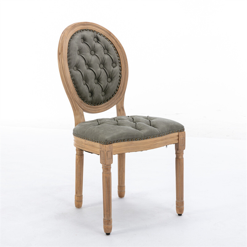 2pcs French Style Solid Wood PU Leather Upholstered Dining Chair OLIVE GREEN