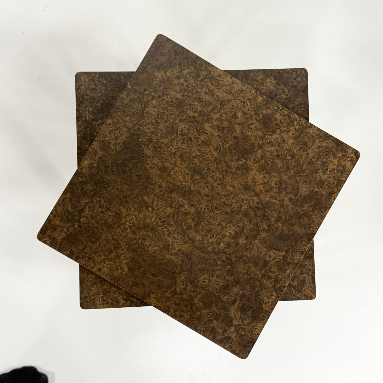 Vintage MCM Burl Wood Nesting Tables Mid Century Modern Laminate Square Set Of 2
