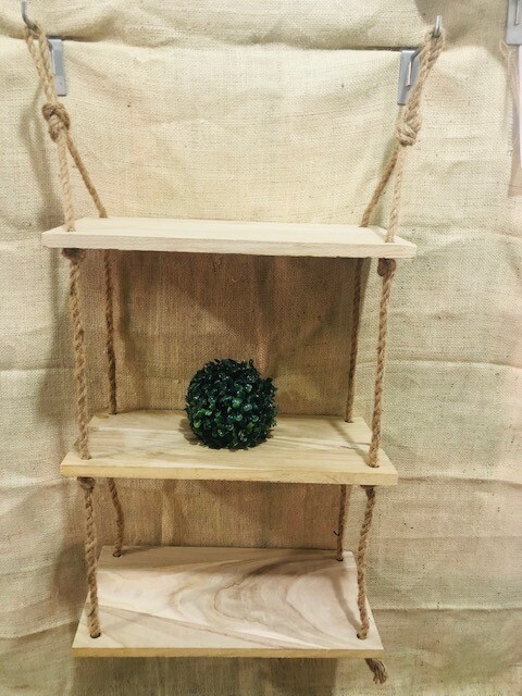 3 Tier Wooden Hanging Shelf Window Wall Plant Rope Hanging Shelves Boho Rustic