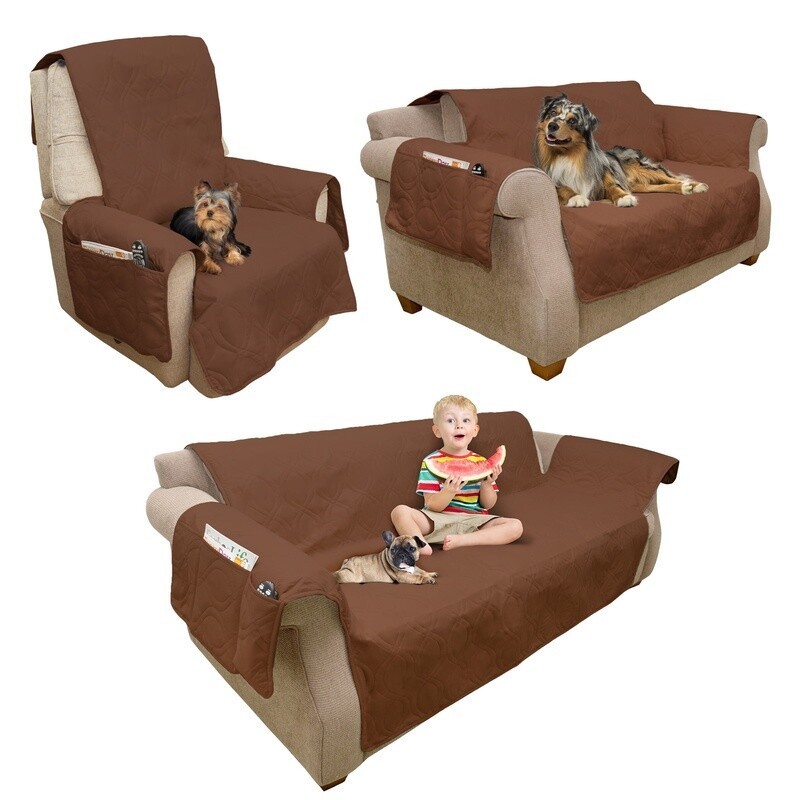 Waterproof Furniture Cover Non-Slip Love Seat Protector W/ Side Pockets Brown US