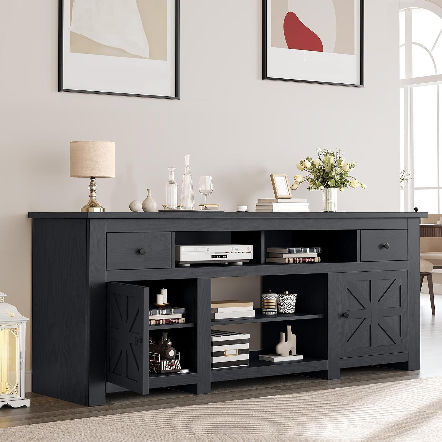 TV Stand for 75/80 Inch TV, Entertainment Center, TV Cabinet with Drawers and
