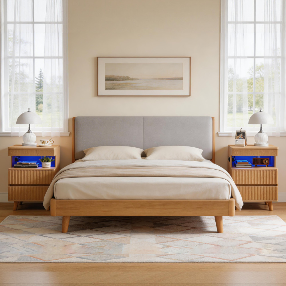 Modern Bedside Table with Gun Drawer,Bedside Table with Charging Station