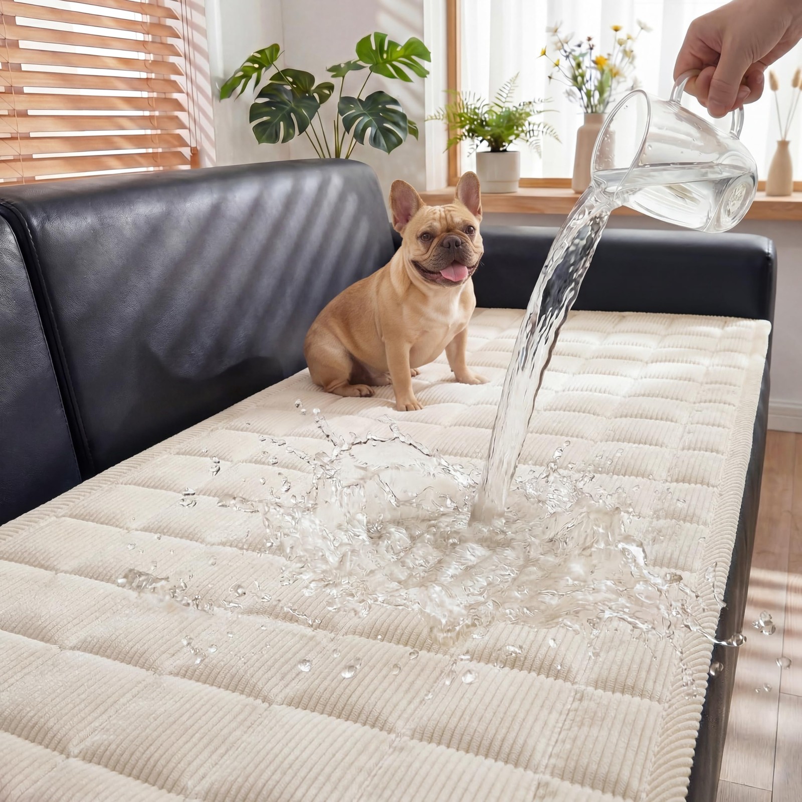 Fixwal Waterproof Dog Couch Cover for Seat Cushions – 27.6″ x 59″, Off White